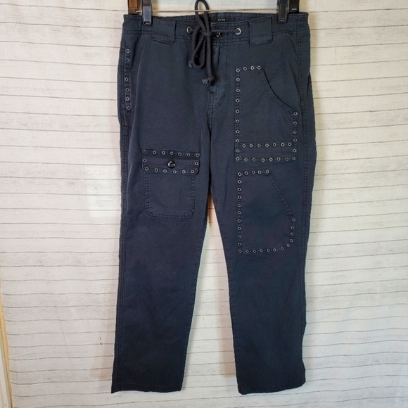 LUCKY BRAND BLACK CARGO PANTS W EYELETS, sz 26 - Picture 1 of 12